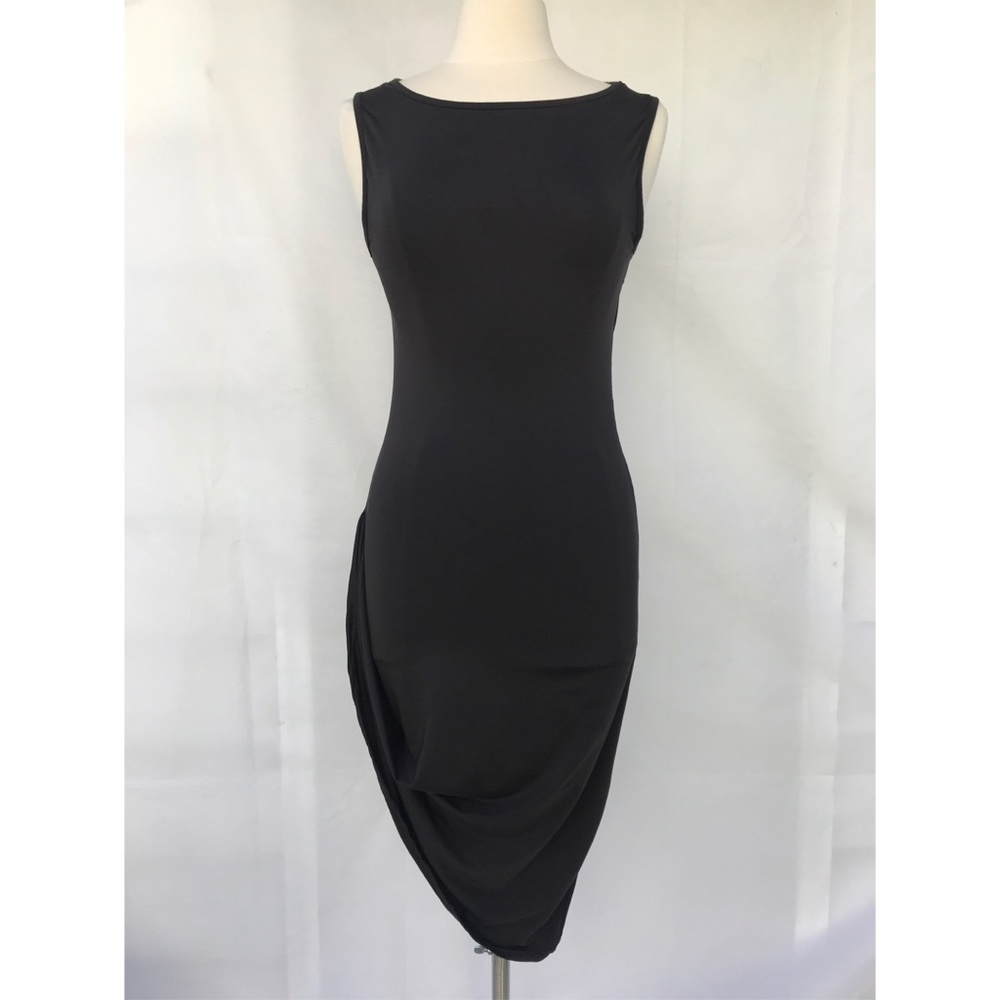 Black Sleeveless Asymmetric Side Ruched Dress